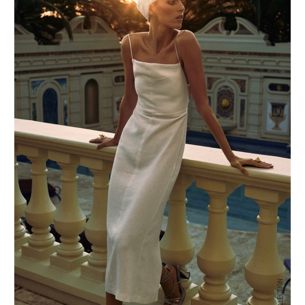 ZARA sold out everywhere Linen blend midi dress; brand new with tags